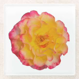 Yellow and Pink Rose Coaster ガラスコースター