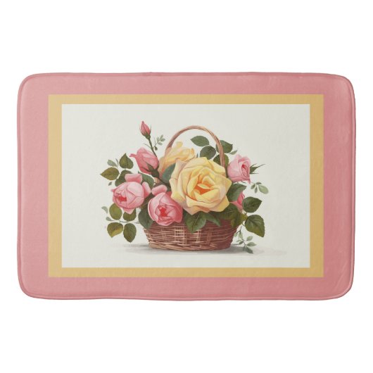 Yellow And Pink Roses Bath Mat バスマット (正面)