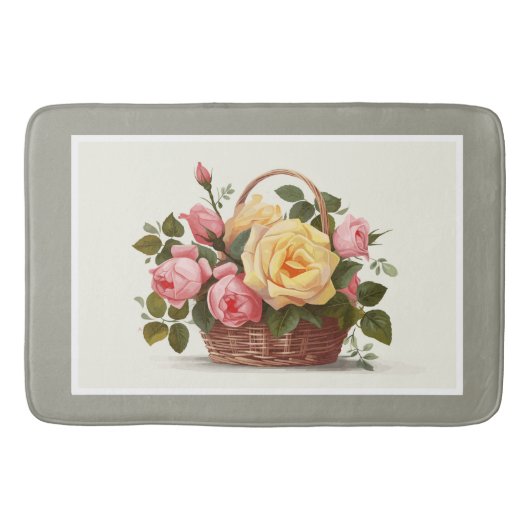 Yellow And Pink Roses Bath Mat バスマット (正面)