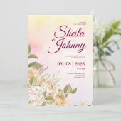 Yellow and Pink Watercolor Elegance Wedding 招待状 (スタンド正面)