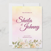 Yellow and Pink Watercolor Elegance Wedding 招待状 (裏面)