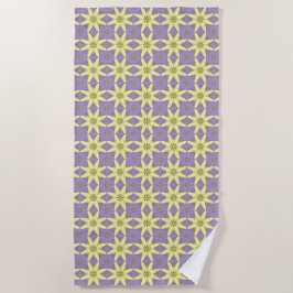 Yellow and purple geometric floral patterned  ビーチタオル