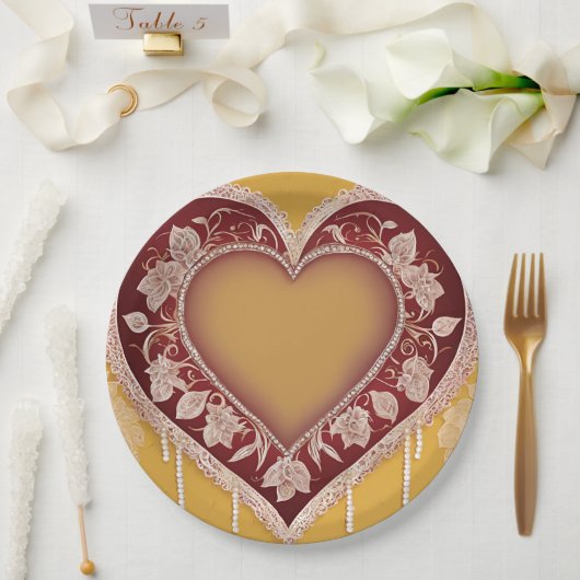 Yellow and red floral patterns AI art  ペーパープレート (ウェディング)