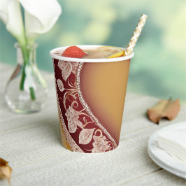 Yellow and red floral patterns AI art  紙コップ