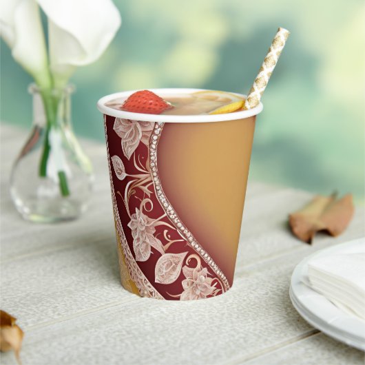 Yellow and red floral patterns AI art  紙コップ (インサイチュ)
