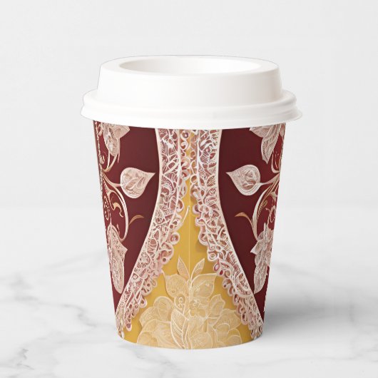 Yellow and red floral patterns AI art 紙コップ (右)