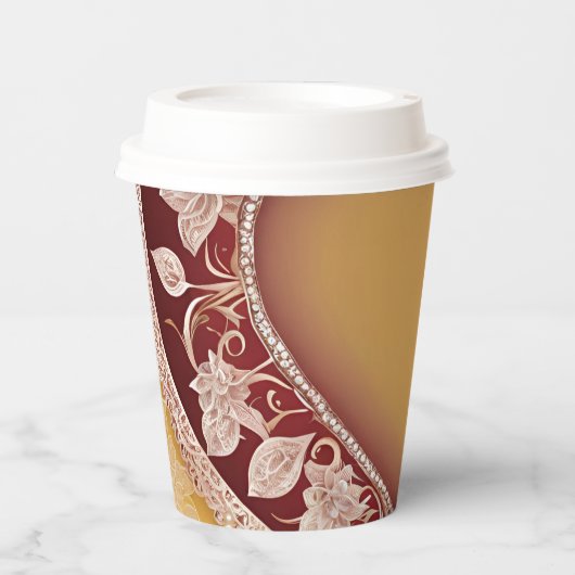 Yellow and red floral patterns AI art  紙コップ (正面)