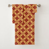 yellow and red geometric floral pattern バスタオルセット (インサイチュ)