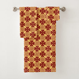 yellow and red geometric floral pattern  バスタオルセット
