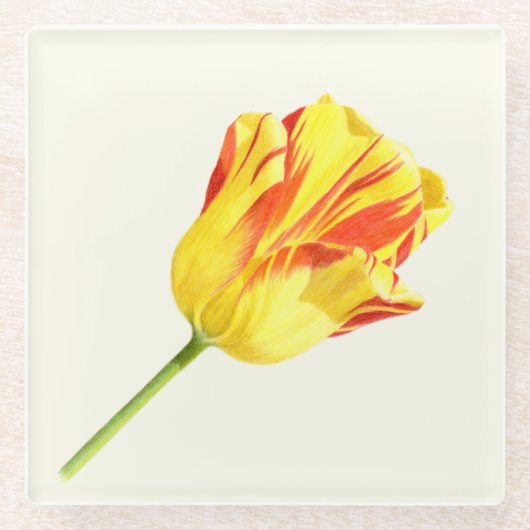 Yellow and red tulip ガラスコースター (正面)