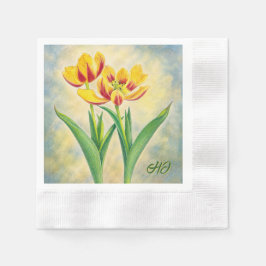 Yellow and Red Tulips Coined 縁ありカクテルナプキン