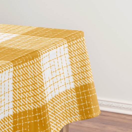 Yellow and White Bold Checkered Plaid Design  テーブルクロス