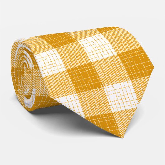 Yellow and White Bold Checkered Plaid Design  ネクタイ