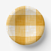 Yellow and White Bold Checkered Plaid Design  ペーパーボウル (正面)