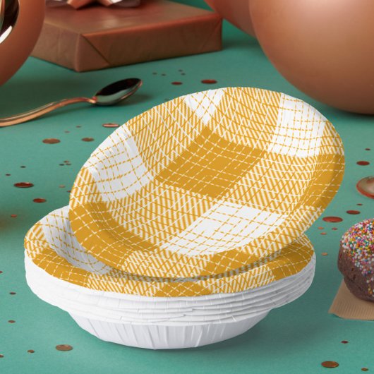 Yellow and White Bold Checkered Plaid Design  ペーパーボウル
