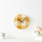 Yellow and White Bold Checkered Plaid Design  ラウンド壁時計 (ホーム)