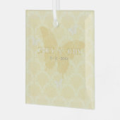 Yellow and White Country Butterflies Wedding ガラスオーナメント (正面左)