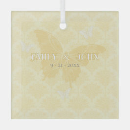 Yellow and White Country Butterflies Wedding ガラスオーナメント