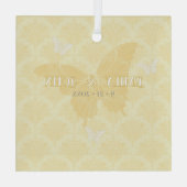 Yellow and White Country Butterflies Wedding ガラスオーナメント (裏面)