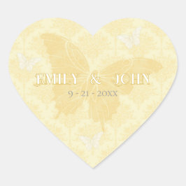 Yellow and White Country Butterflies Wedding ハートシール