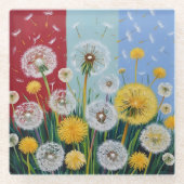 Yellow and White Dandelions  ガラスコースター (正面)