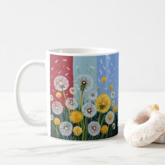 Yellow and White Dandelions  コーヒーマグカップ (ドーナツ)