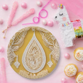 Yellow and white floral patterns AI art  ペーパープレート (パーティー)