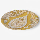 Yellow and white floral patterns AI art  ペーパープレート (アングル)