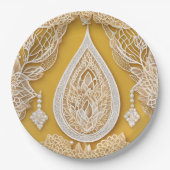 Yellow and white floral patterns AI art  ペーパープレート (正面)