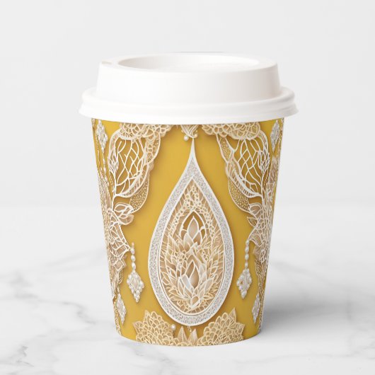 Yellow and white floral patterns AI art 紙コップ (裏面)