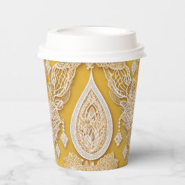 Yellow and white floral patterns AI art  紙コップ