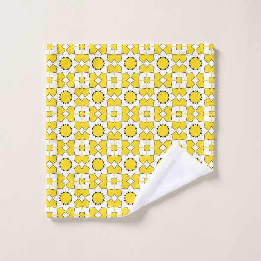 Yellow and white geometric patterned  バスタオルセット (ウォッシュタオル)