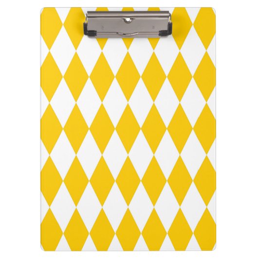 Yellow and White Harlequin Diamonds Check Design クリップボード (正面)