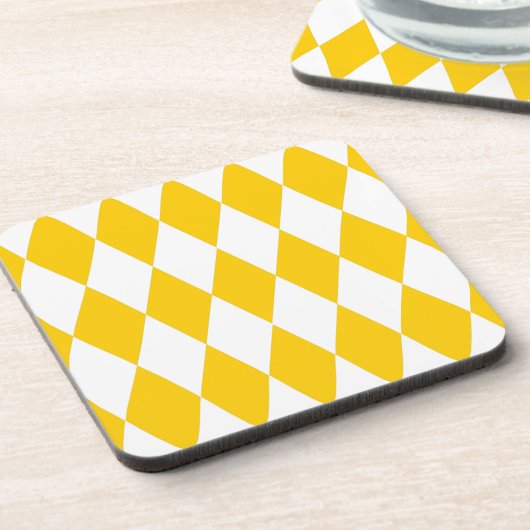 Yellow and White Harlequin Diamonds Check Design  コースター