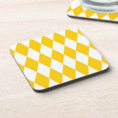 Yellow and White Harlequin Diamonds Check Design  コースター (左側)