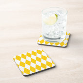 Yellow and White Harlequin Diamonds Check Design  コースター (右側)