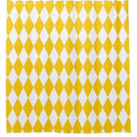 Yellow and White Harlequin Diamonds Check Design  シャワーカーテン (正面)