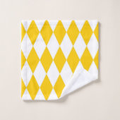 Yellow and White Harlequin Diamonds Check Design  バスタオルセット (ウォッシュタオル)