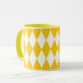 Yellow and White Harlequin Diamonds Check Design  マグカップ (正面左)