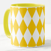 Yellow and White Harlequin Diamonds Check Design  マグカップ