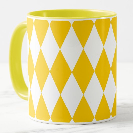 Yellow and White Harlequin Diamonds Check Design  マグカップ