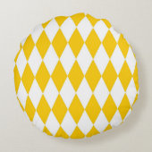Yellow and White Harlequin Diamonds Check Design  ラウンドクッション (裏面)