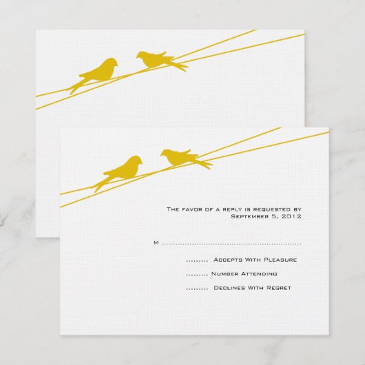 Yellow and White Love Birds on a Wire RSVP (正面/裏面)