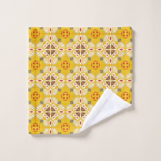 Yellow and white patterned floral  バスタオルセット (ウォッシュタオル)