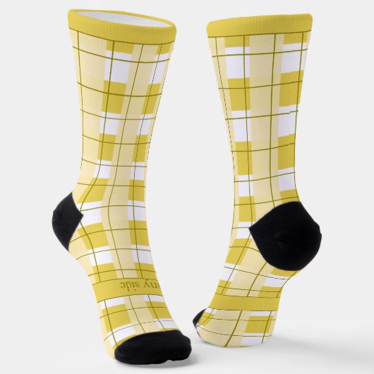 Yellow and White Plaid, Text on Foot ソックス (傾斜あり)