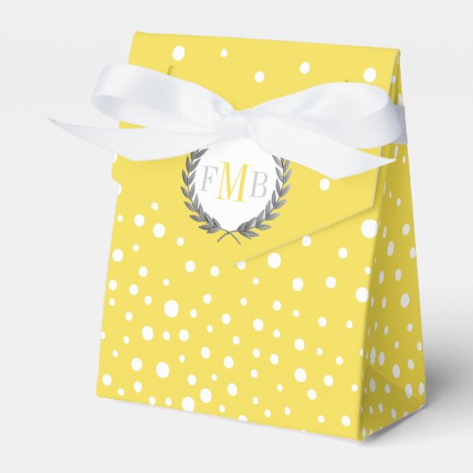 Yellow and white polka dot pattern wedding fav フェイバーボックス (正面サイド)