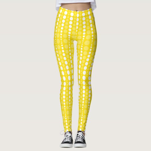 Yellow and White Polka Dots Leggings レギンス (正面)