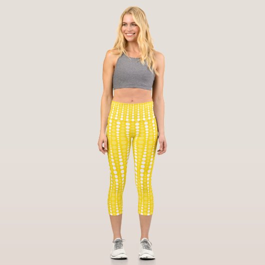 Yellow and Yellow Polka dot High Waisted Capris カプリレギンス (正面)