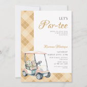 Yellow Argyle Golf Cart Lets Par Tee Baby Shower 招待状 (正面)