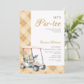 Yellow Argyle Golf Cart Lets Par Tee Baby Shower 招待状 (スタンド正面)